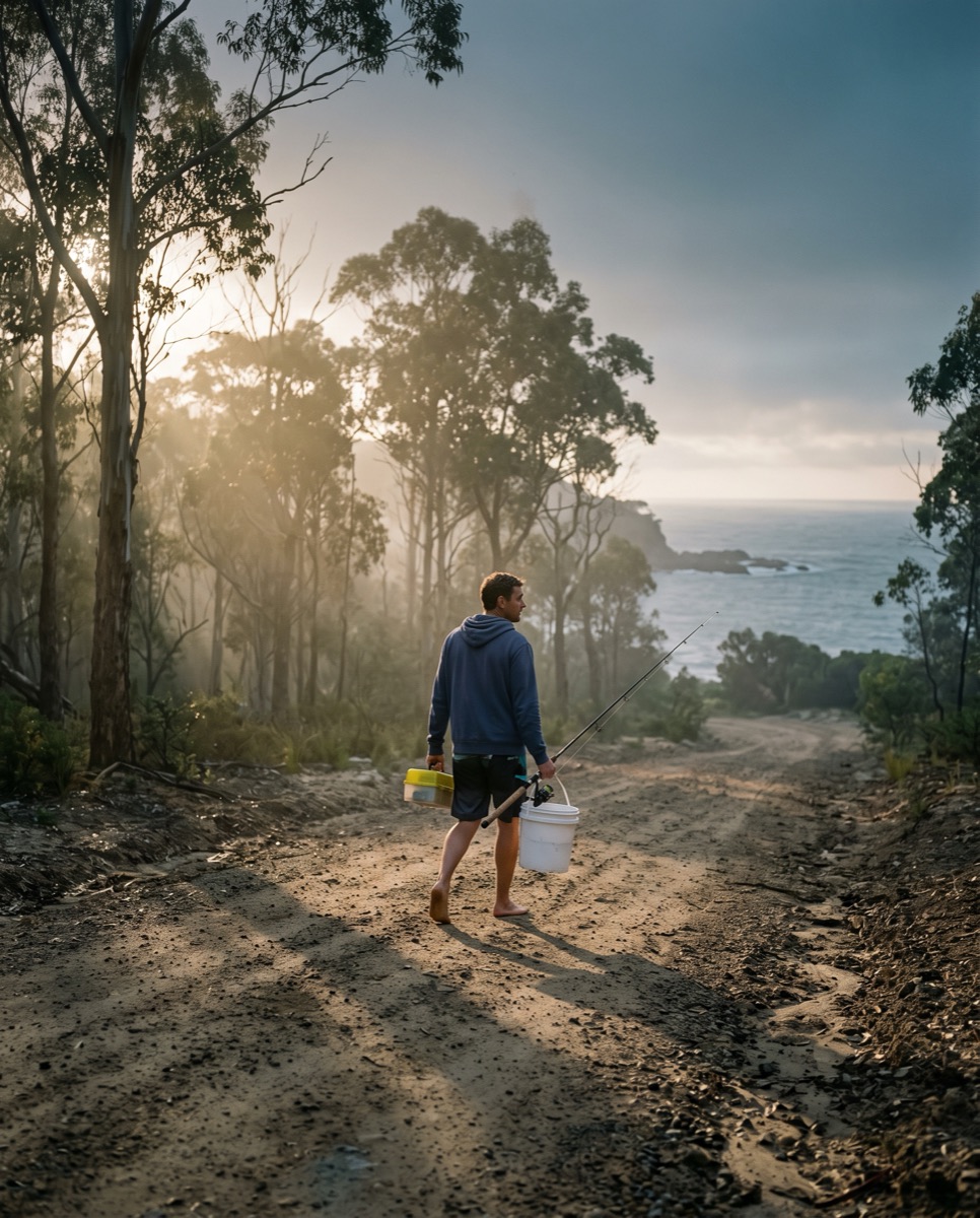 Walking a bush track down to the water at first light